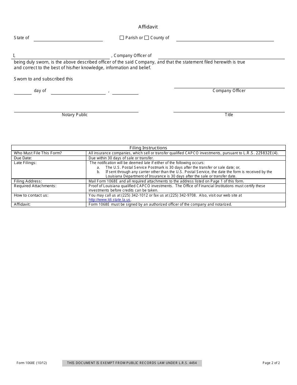 Form 1068E Capco Credit Notification of Sale or Transfer - Louisiana, Page 2