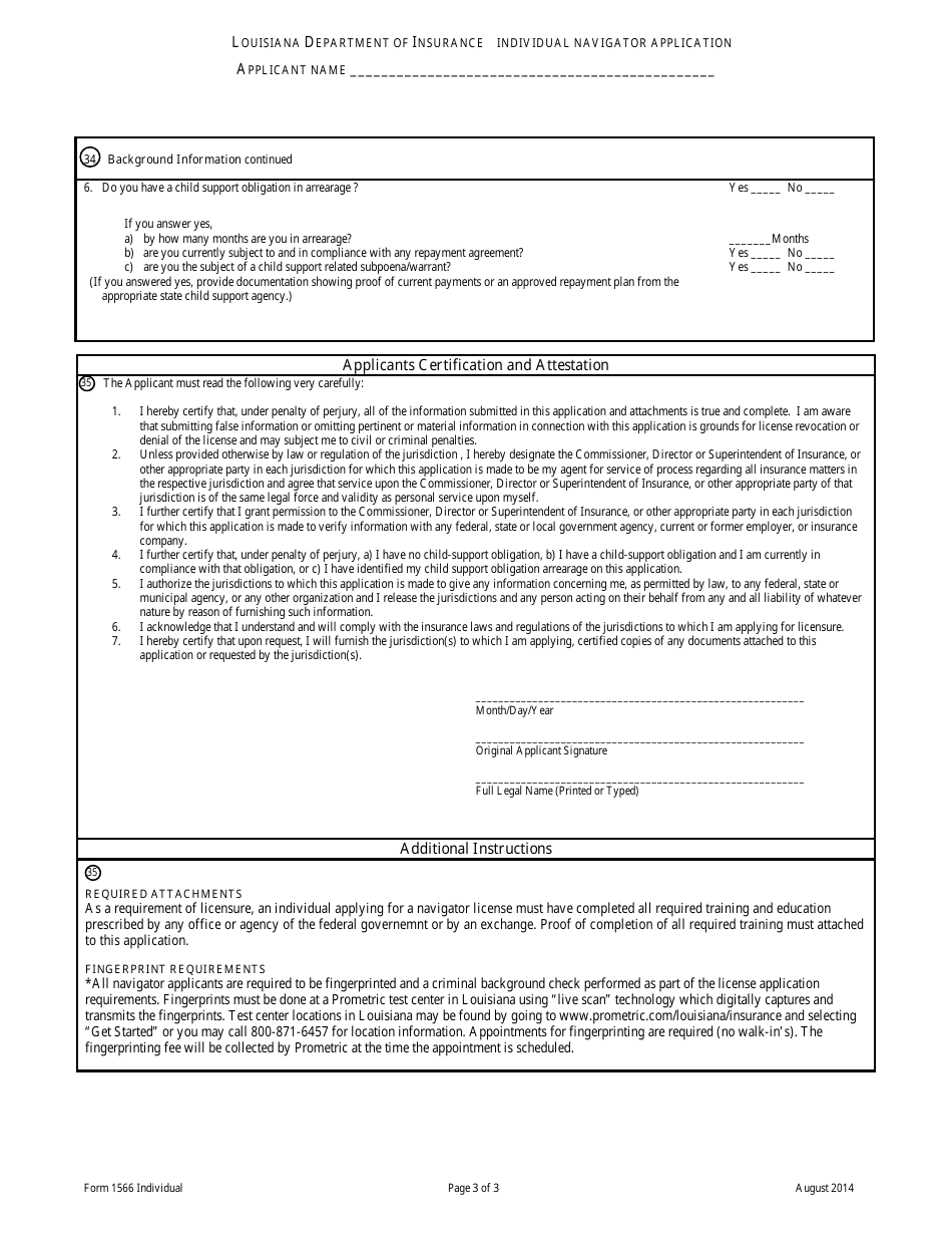 Form 1566 INDIVIDUAL Application for Individual Navigator License - Louisiana, Page 3