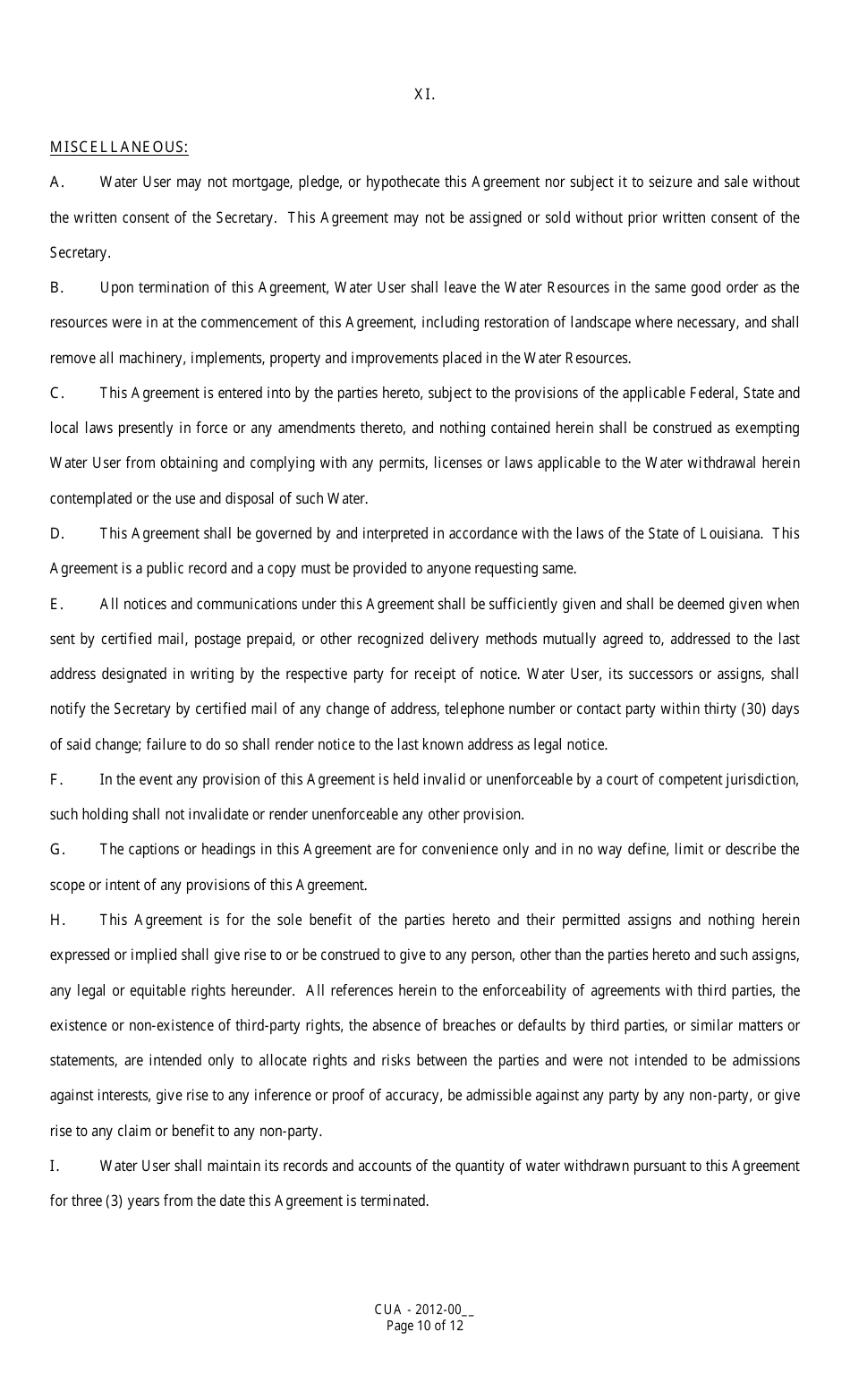 Louisiana Running Surface Water Use Cooperative Endeavor Agreement - Louisiana, Page 10