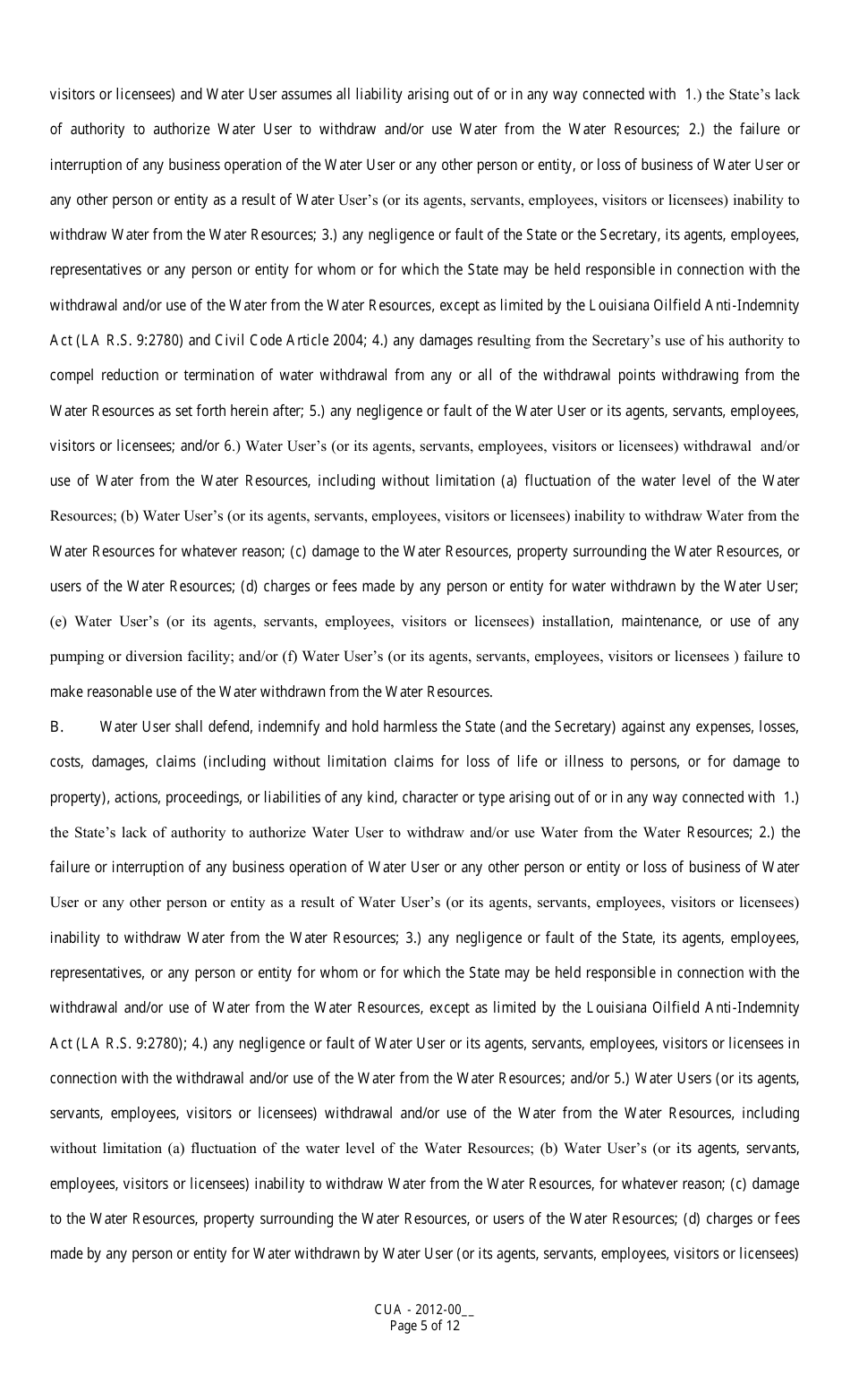 Louisiana Running Surface Water Use Cooperative Endeavor Agreement - Louisiana, Page 5