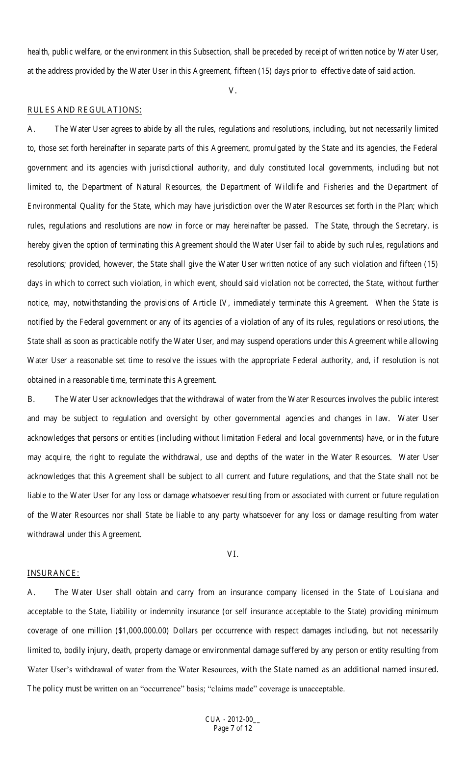 Louisiana Running Surface Water Use Cooperative Endeavor Agreement - Louisiana, Page 7