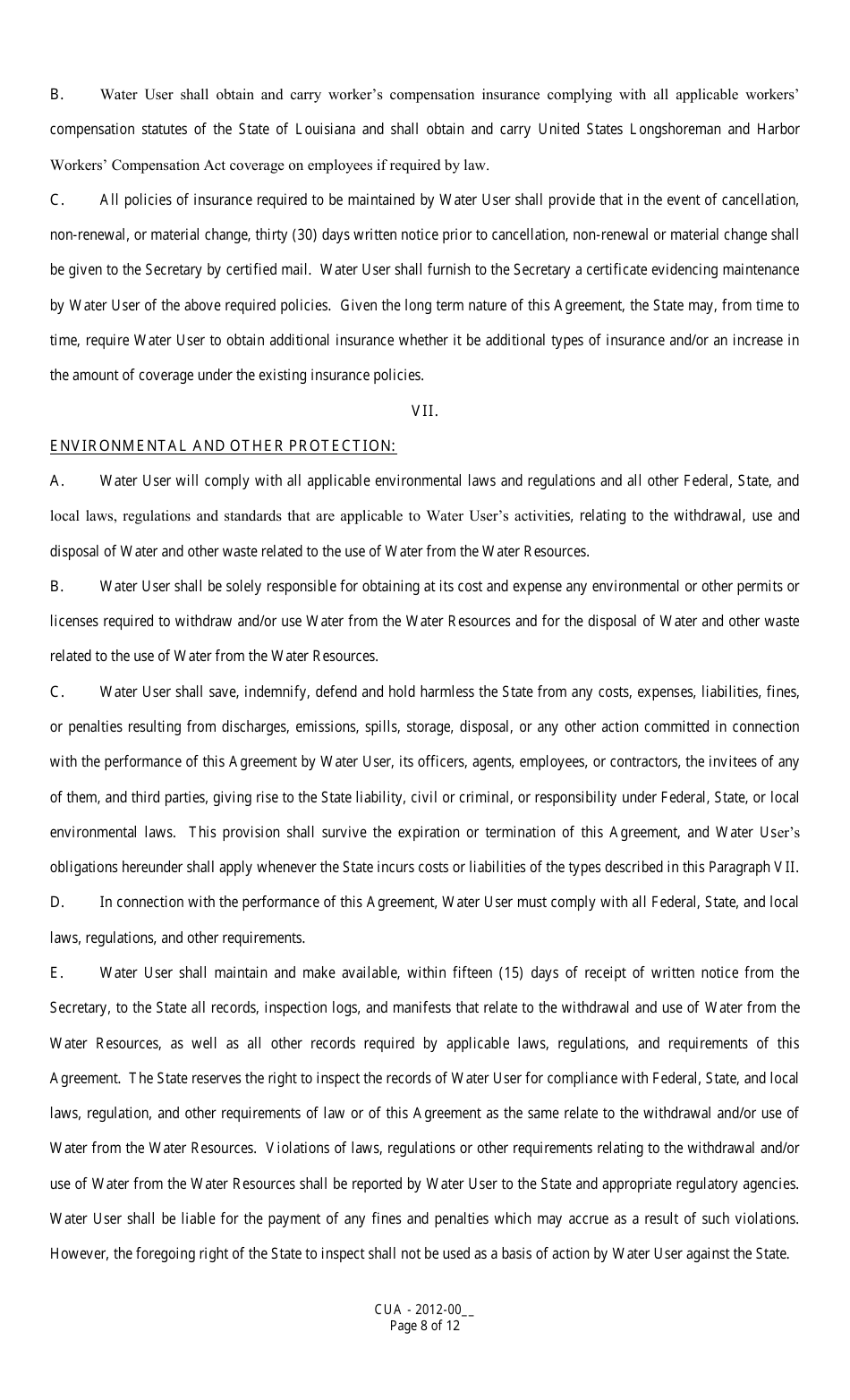Louisiana Running Surface Water Use Cooperative Endeavor Agreement - Louisiana, Page 8