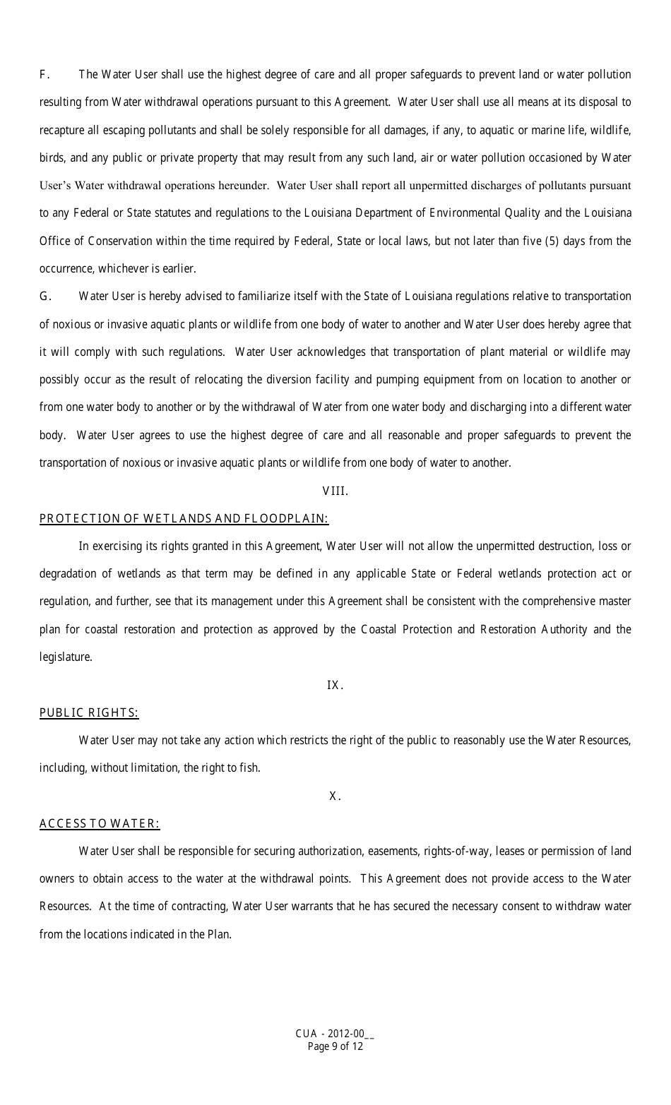 Louisiana Running Surface Water Use Cooperative Endeavor Agreement - Louisiana, Page 9