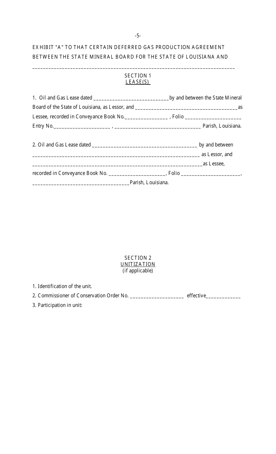 Agreement to Defer Production of State Royalty Gas - Louisiana, Page 5