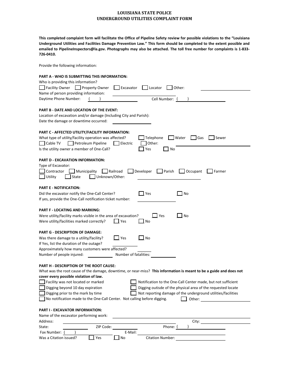 Louisiana Underground Utilities Complaint Form - Fill Out, Sign Online ...