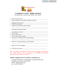 Document preview: Louisiana Amber Alert Level II - Media Advisory - Louisiana