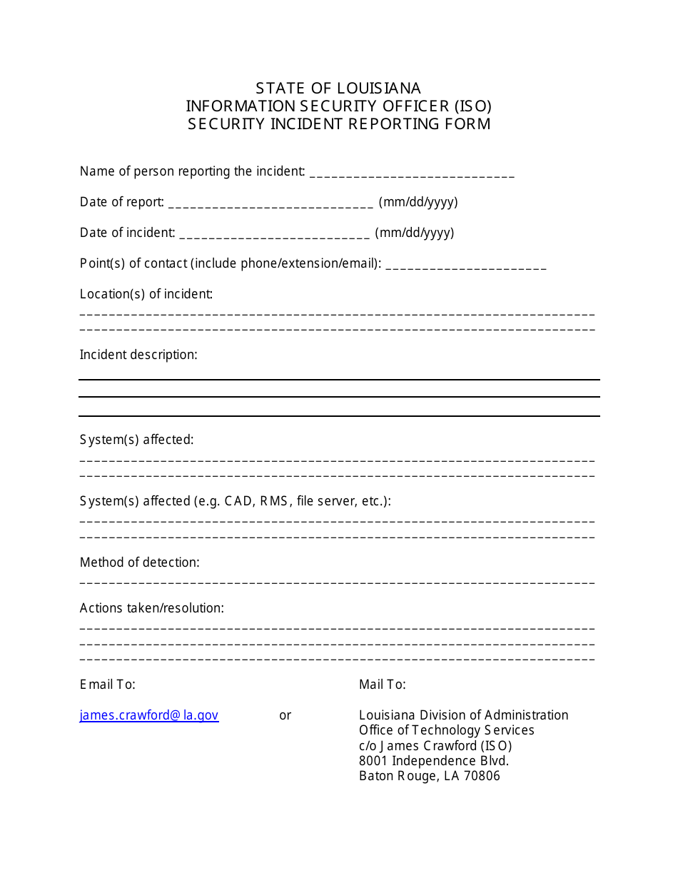 information security incident report template