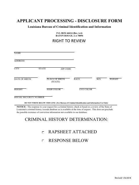 Right to Review Disclosure Form - Louisiana Download Pdf