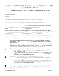 Form DPSSP4646 Concealed Handgun Permit Suspension / Revocation Affidavit - Louisiana