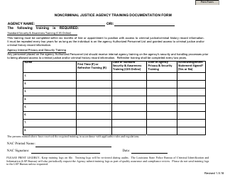 Document preview: Noncriminal Justice Agency Training Documentation Form - Louisiana