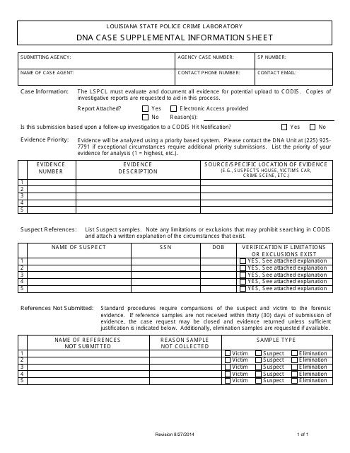 Dna Case Supplemental Information Sheet - Louisiana Download Pdf