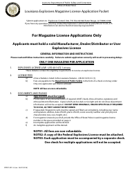 Form DPSSP4011-A Explosives Magazine License Application - Louisiana