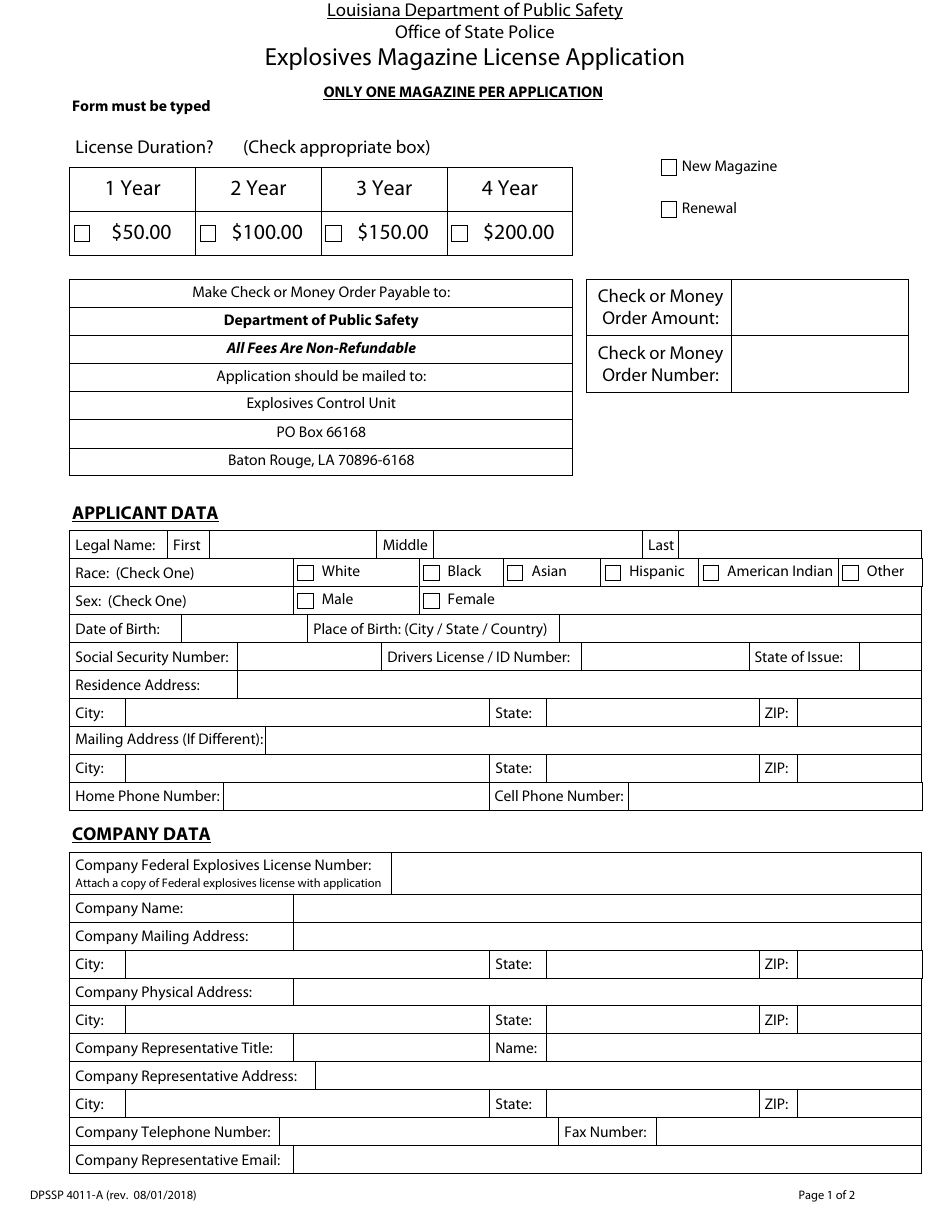 Form DPSSP4011-A Explosives Magazine License Application - Louisiana, Page 3