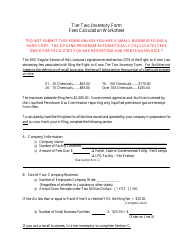 Tier Two Inventory Form Fees Calculation Worksheet - Louisiana