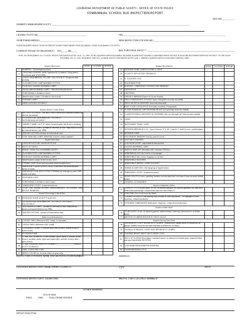 Form DPSSP6724 Semiannual School Bus Inspection Report - Louisiana