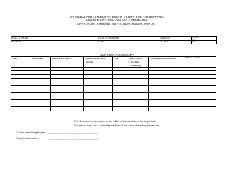 Document preview: Anhydrous Ammonia Inspection/Tagging Report Form - Louisiana