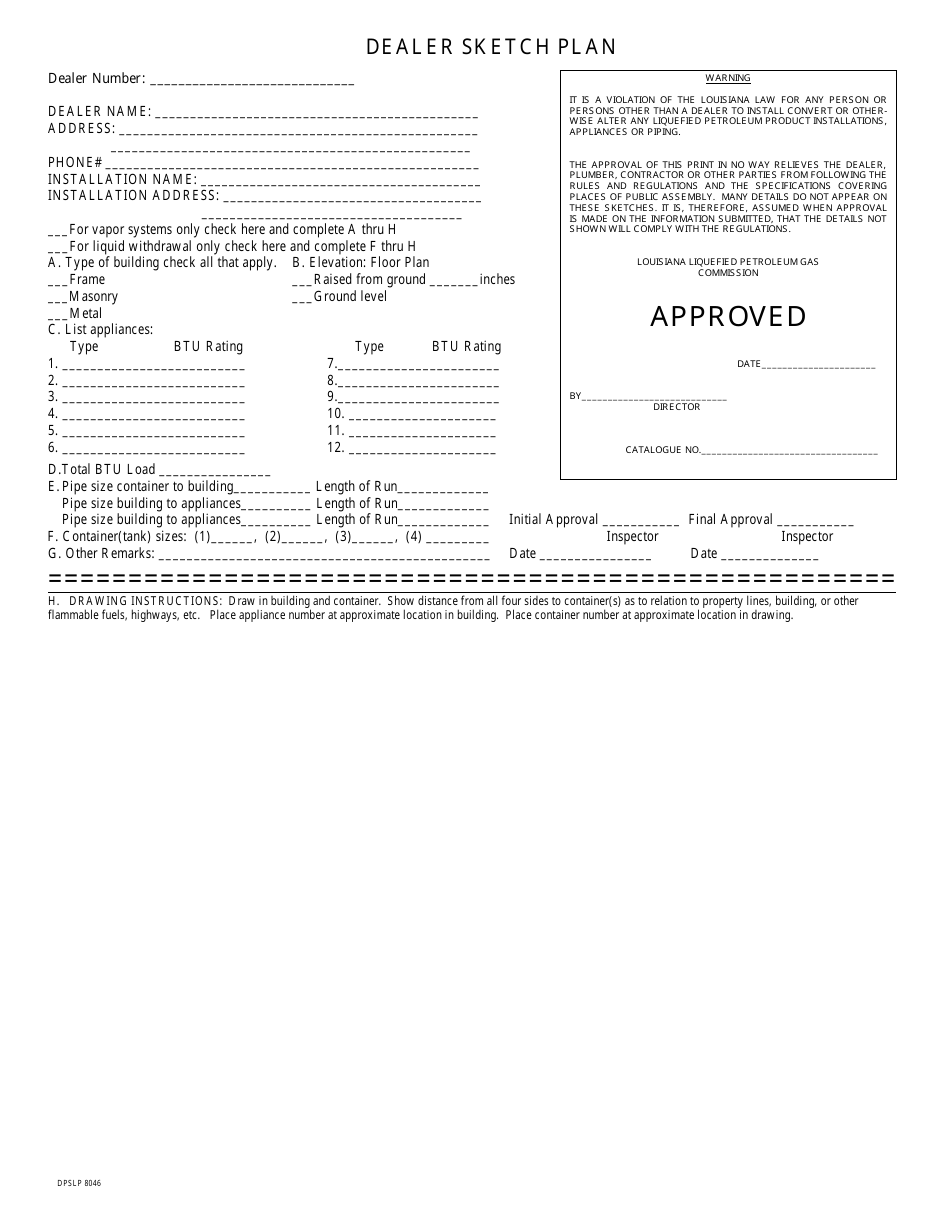 Form DPSLP8046 Dealer Sketch Plan - Louisiana, Page 1