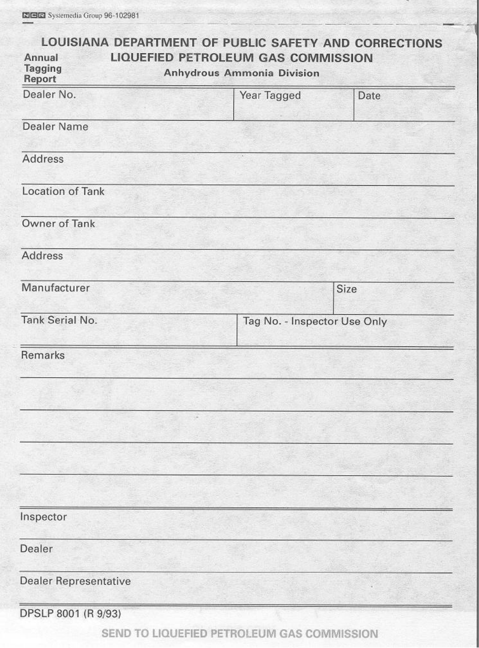 Form DPSLP8001 Annual Tagging Report - Louisiana, Page 1