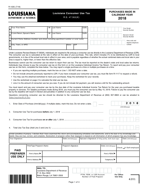 Form R-1035 2018 Printable Pdf