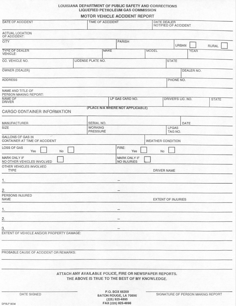 Form DPSLP8034 Motor Vehicle Accident Report - Louisiana, Page 1