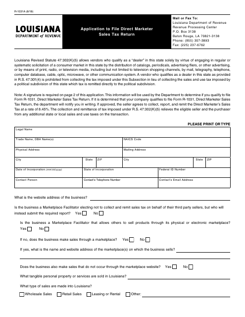 Form R-1031A  Printable Pdf