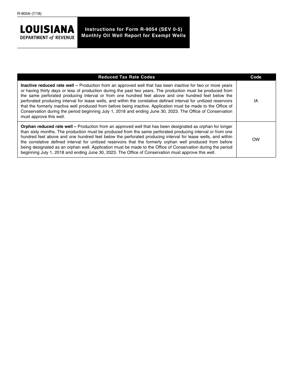 Instructions for Form R-9054, SEV. O-5 Monthly Oil Well Report for Exempt Wells - Louisiana, Page 2