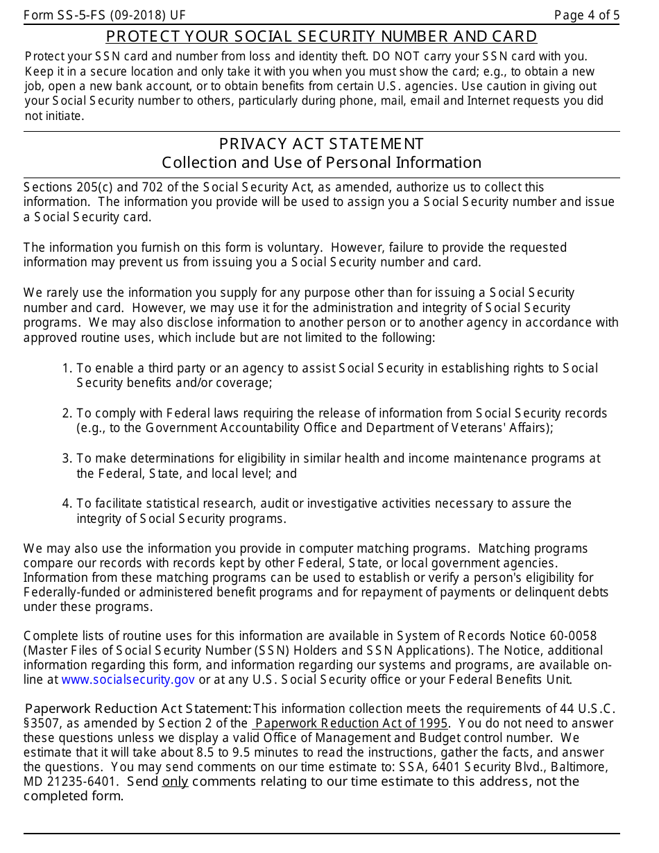 Form SS-5-FS Application for a Social Security Card, Page 4