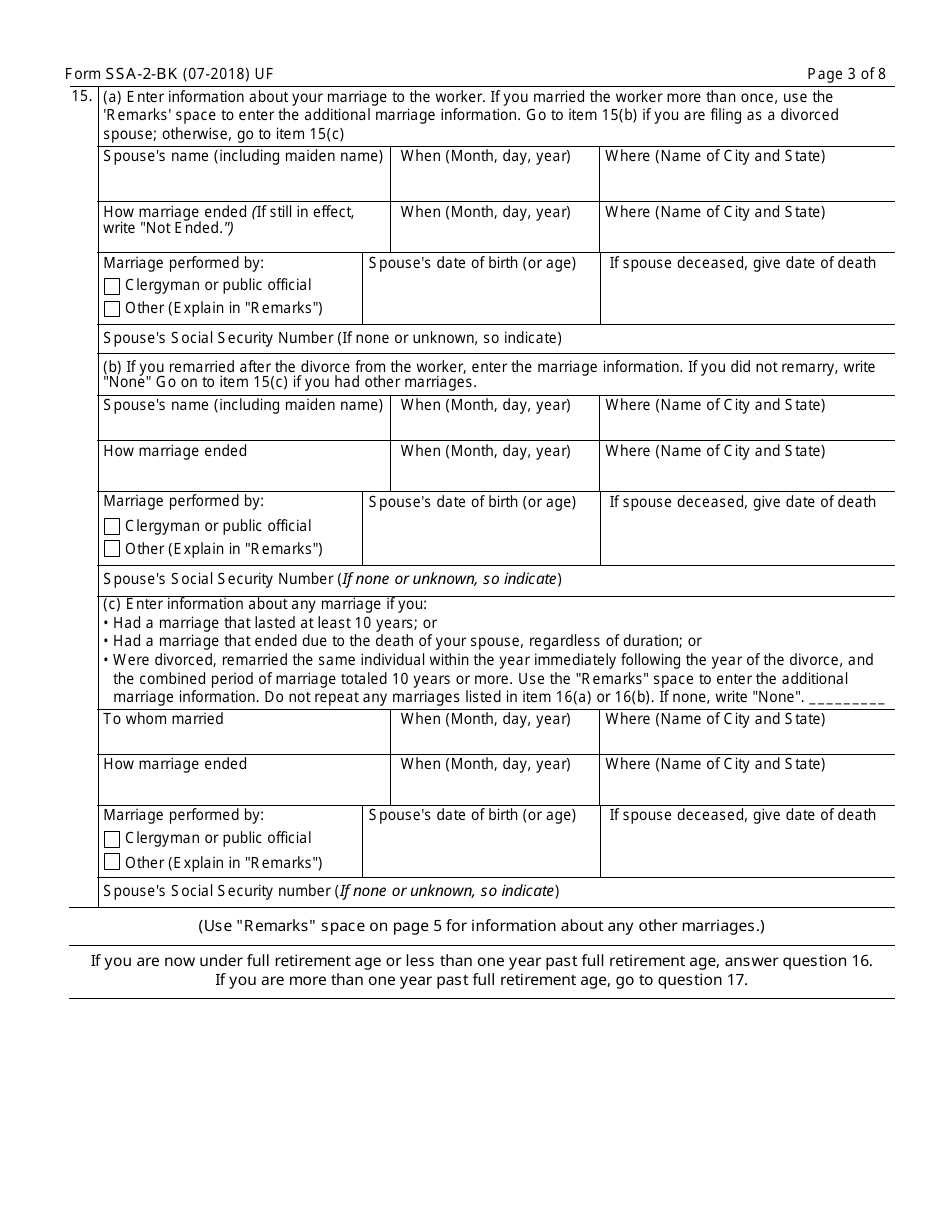 Form SSA-2-BK Application for Wifes or Husbands Insurance Benefits, Page 3