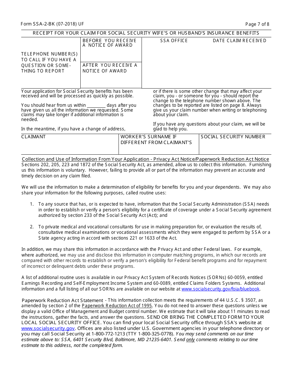Form SSA-2-BK Application for Wifes or Husbands Insurance Benefits, Page 7