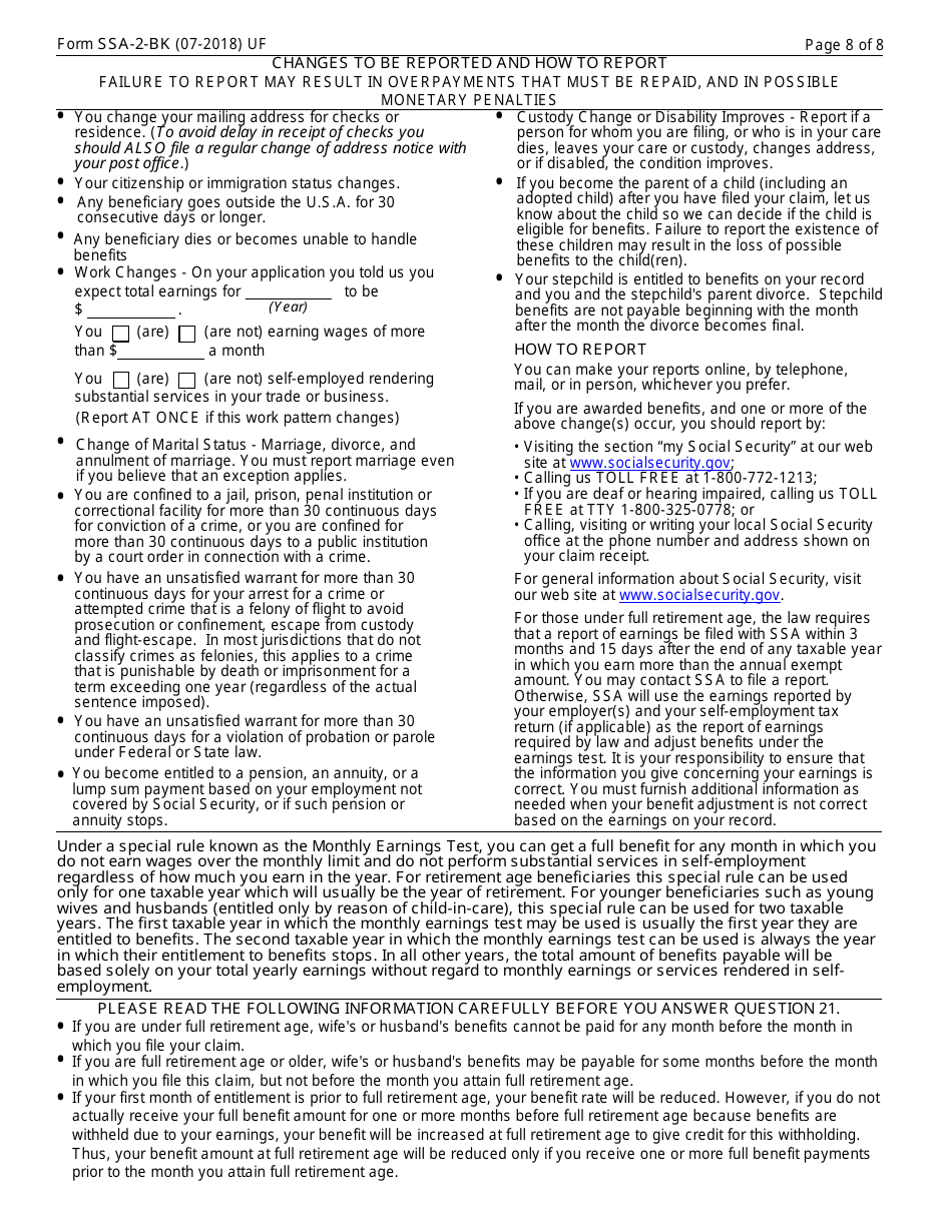 Form SSA-2-BK - Fill Out, Sign Online and Download Fillable PDF ...