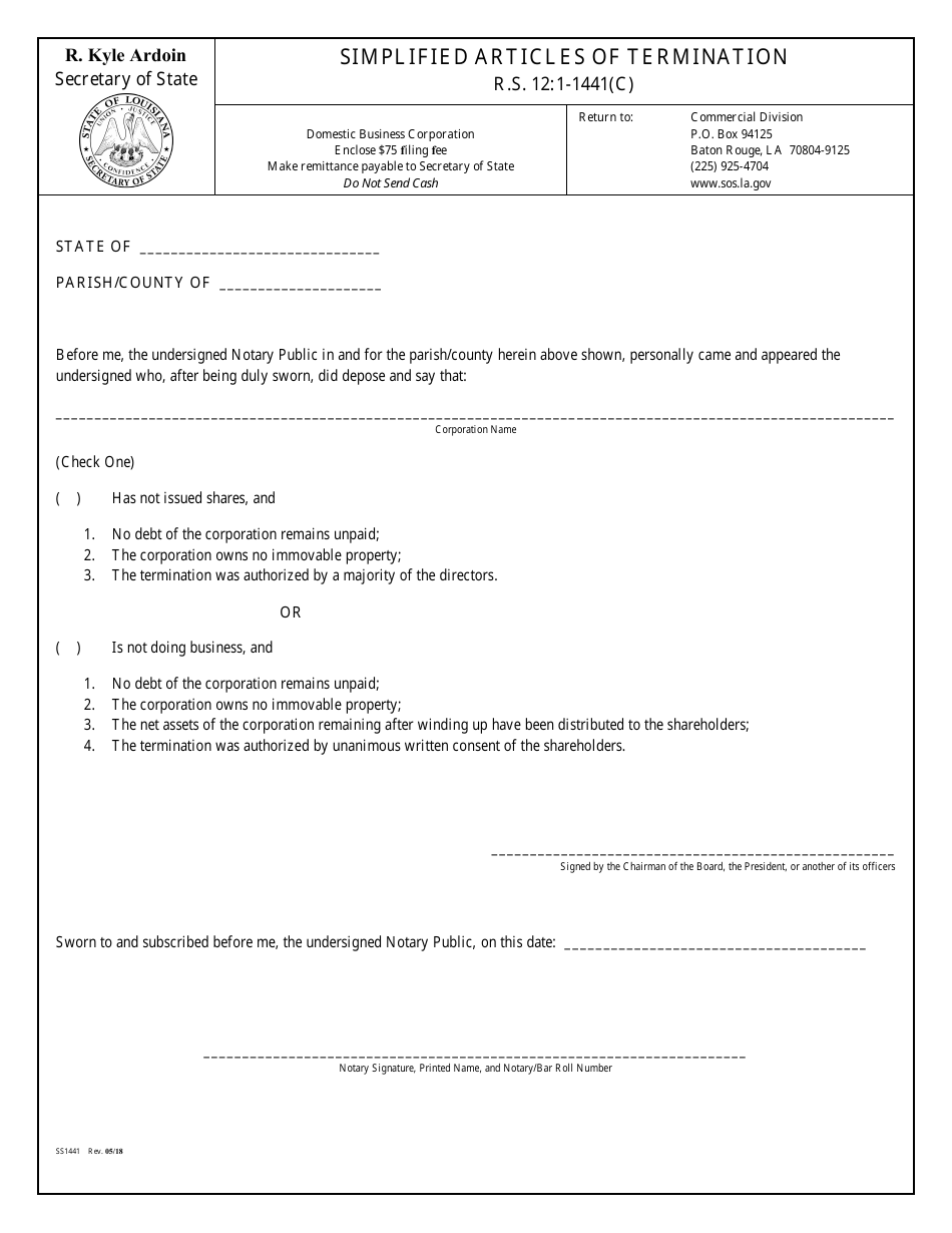 Form SS1441 Simplified Articles of Termination - Louisiana, Page 2