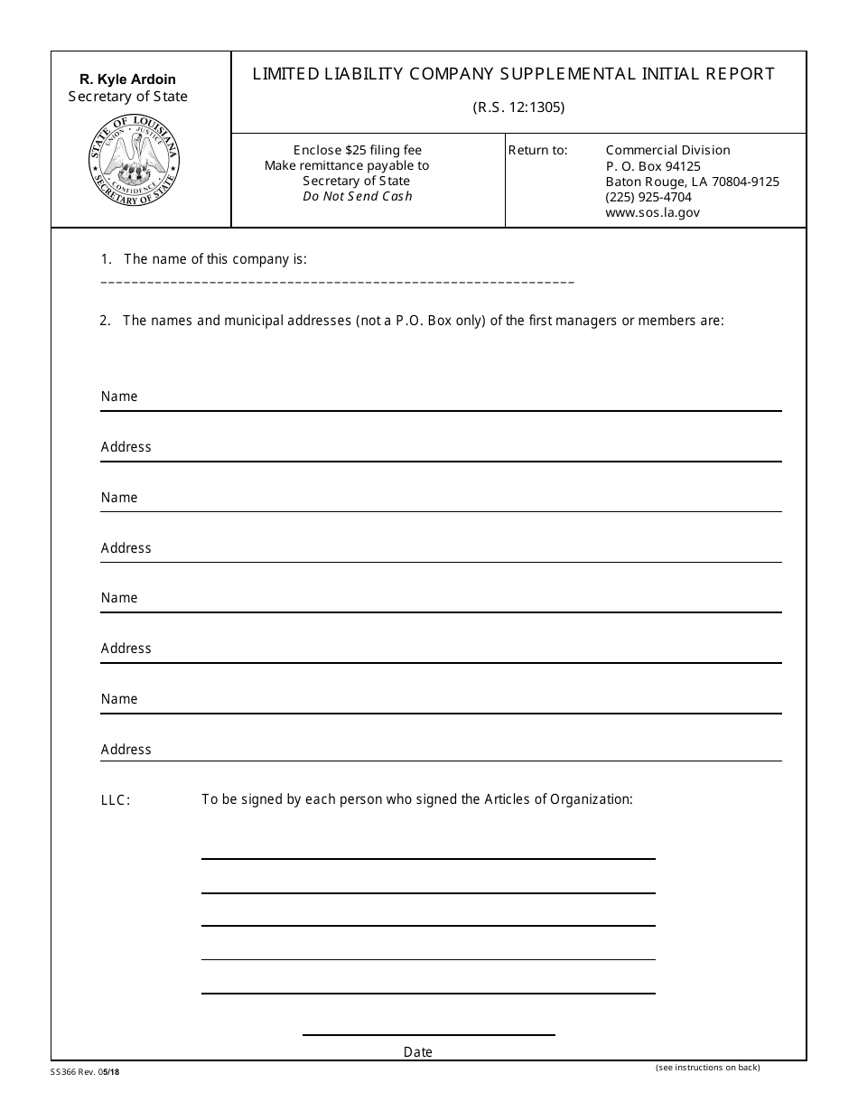 Form SS366 Limited Liability Company Supplemental Initial Report - Louisiana, Page 2