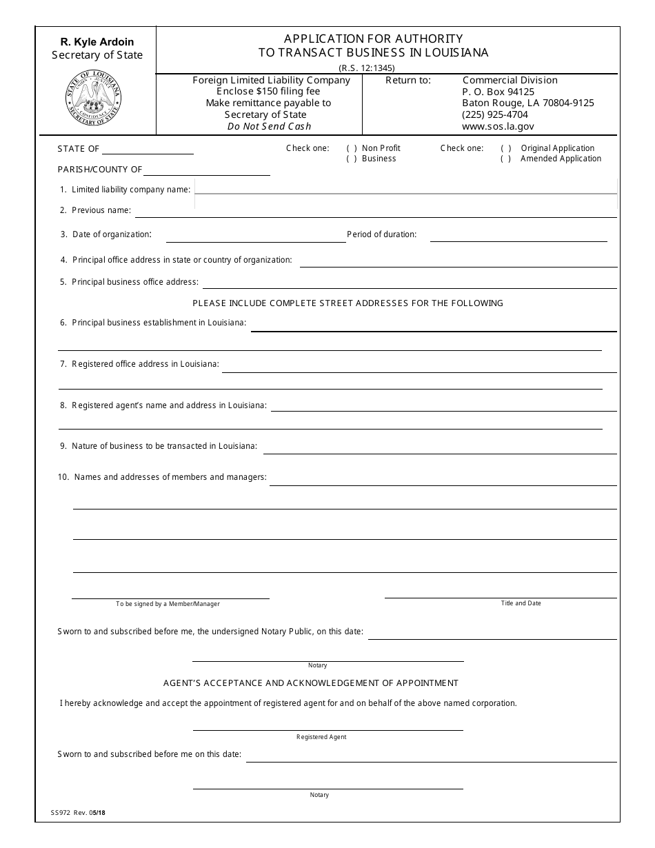 Form SS972 Application for Authority to Transact Business in Louisiana - Louisiana, Page 3
