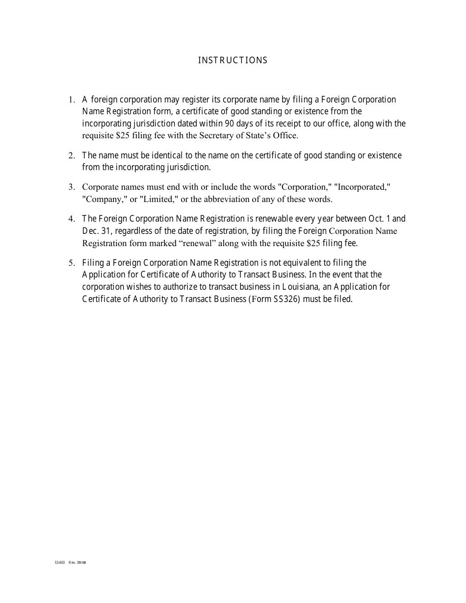 Form SS403 Foreign Corporation Name Registration - Louisiana, Page 3