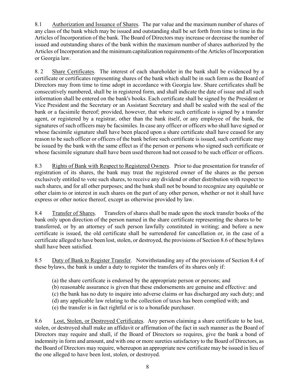 Standard Bylaws for Banks - Georgia (United States), Page 12