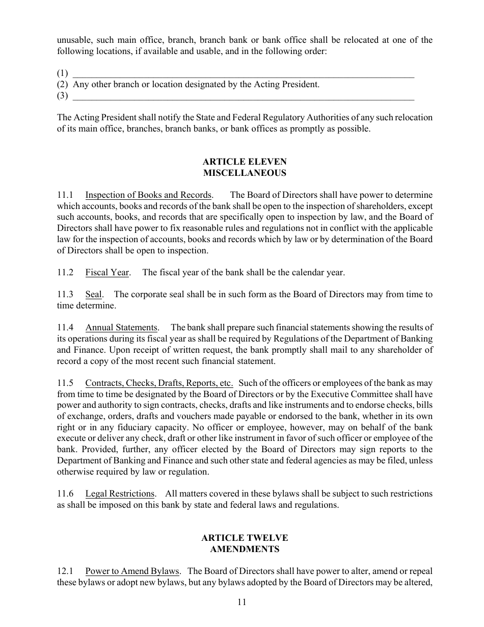 Standard Bylaws for Banks - Georgia (United States), Page 15