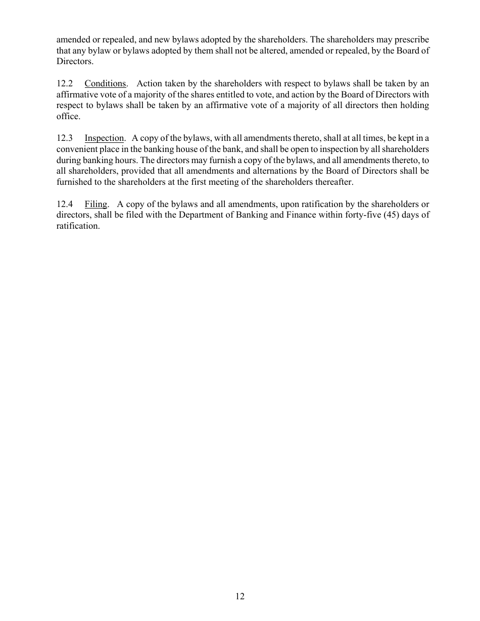 Standard Bylaws for Banks - Georgia (United States), Page 16