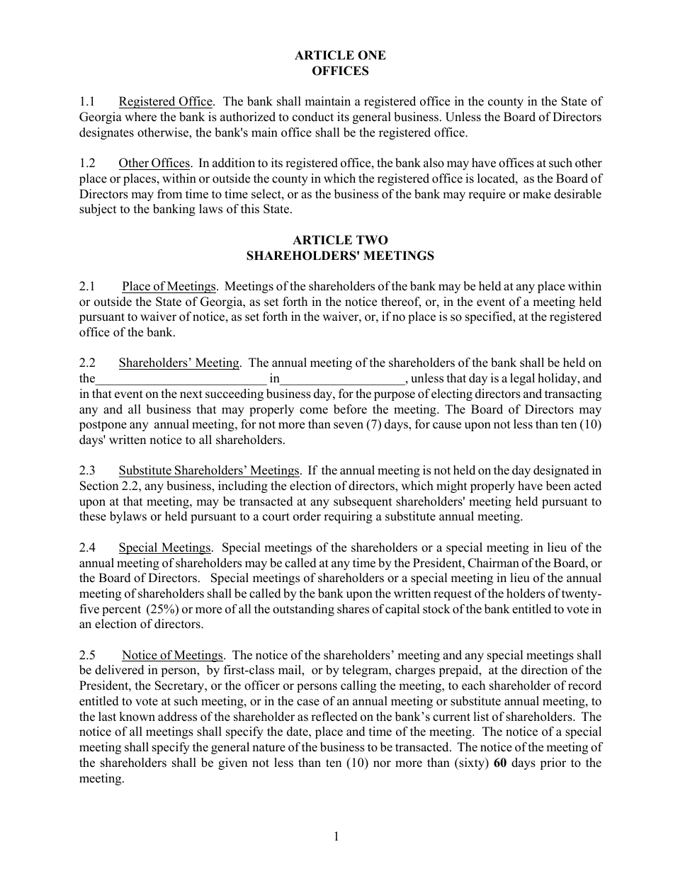 Standard Bylaws for Banks - Georgia (United States), Page 5