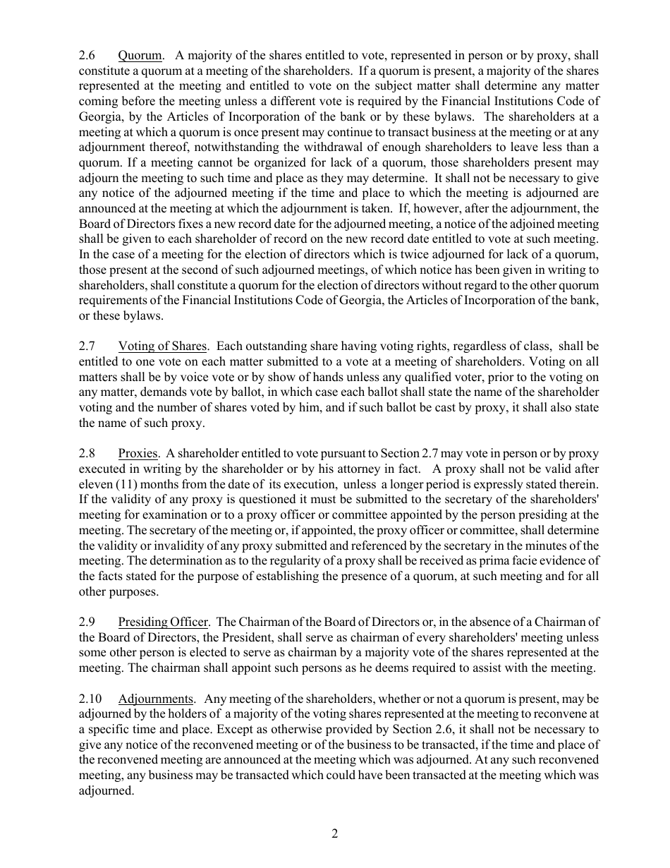 Standard Bylaws for Banks - Georgia (United States), Page 6