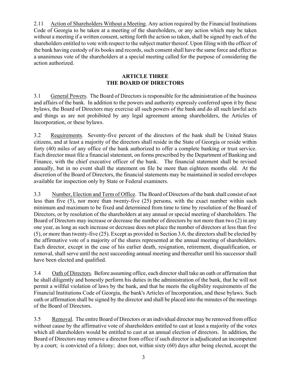 Standard Bylaws for Banks - Georgia (United States), Page 7