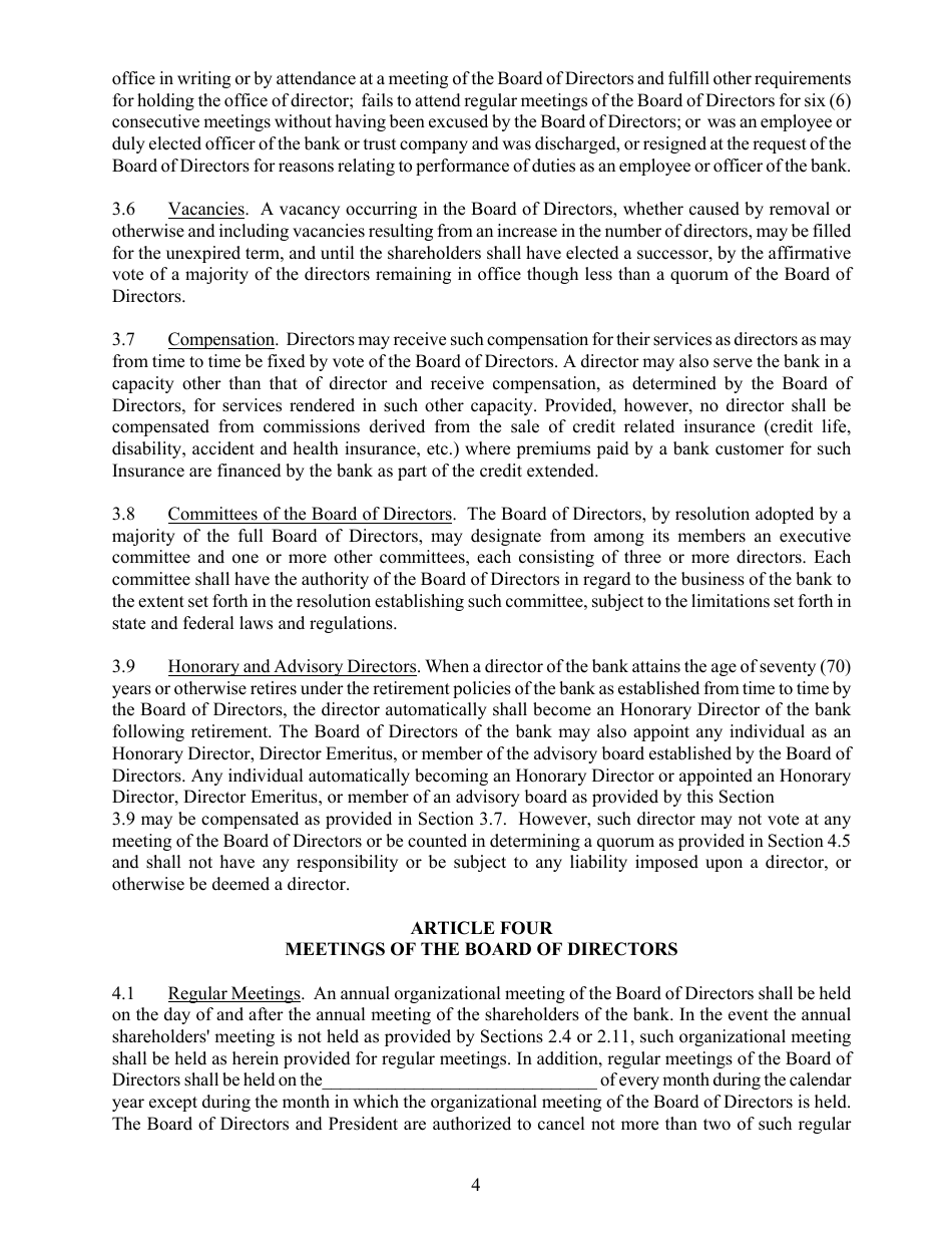 Standard Bylaws for Banks - Georgia (United States), Page 8