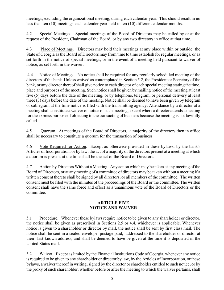 Standard Bylaws for Banks - Georgia (United States), Page 9