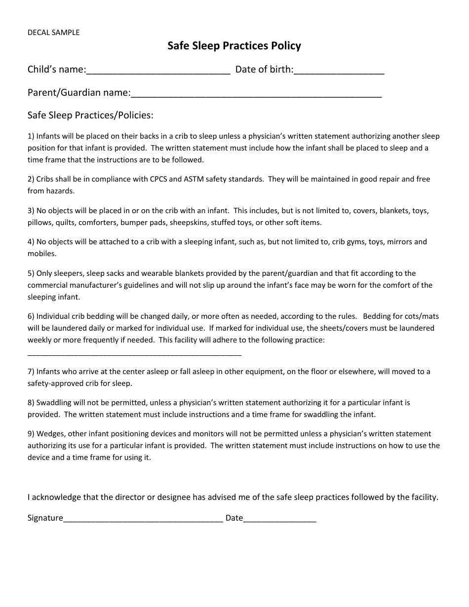 Safe Sleep Practices Policy - Georgia (United States), Page 1