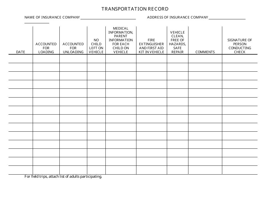 Transportation Record Form - Georgia (United States), Page 1