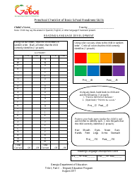 Preschool Checklist of Basic School Readiness Skills - Georgia (United States)