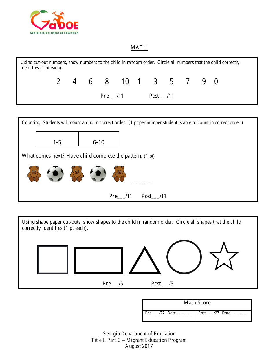 Preschool Checklist of Basic School Readiness Skills - Georgia (United States), Page 2