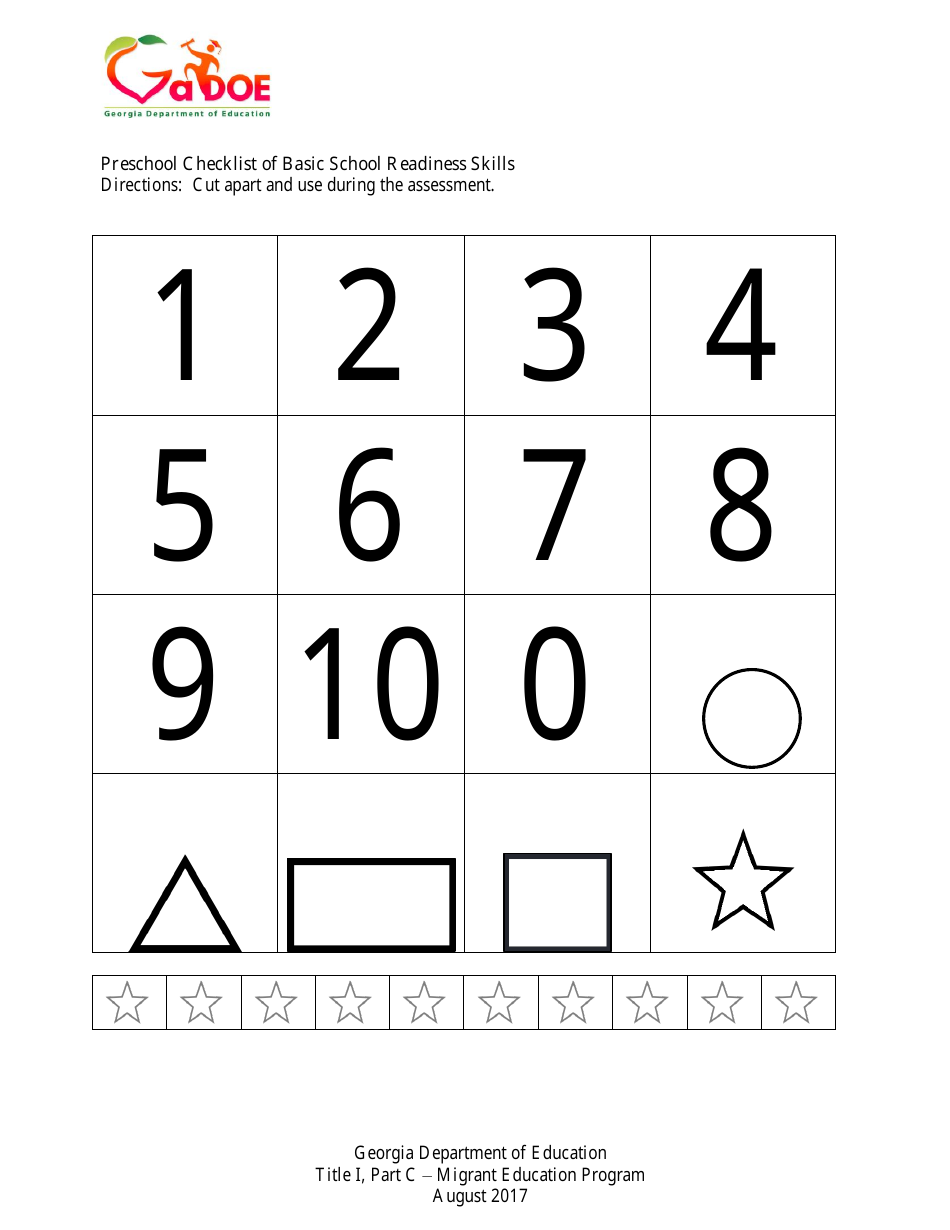 Preschool Checklist of Basic School Readiness Skills - Georgia (United States), Page 3