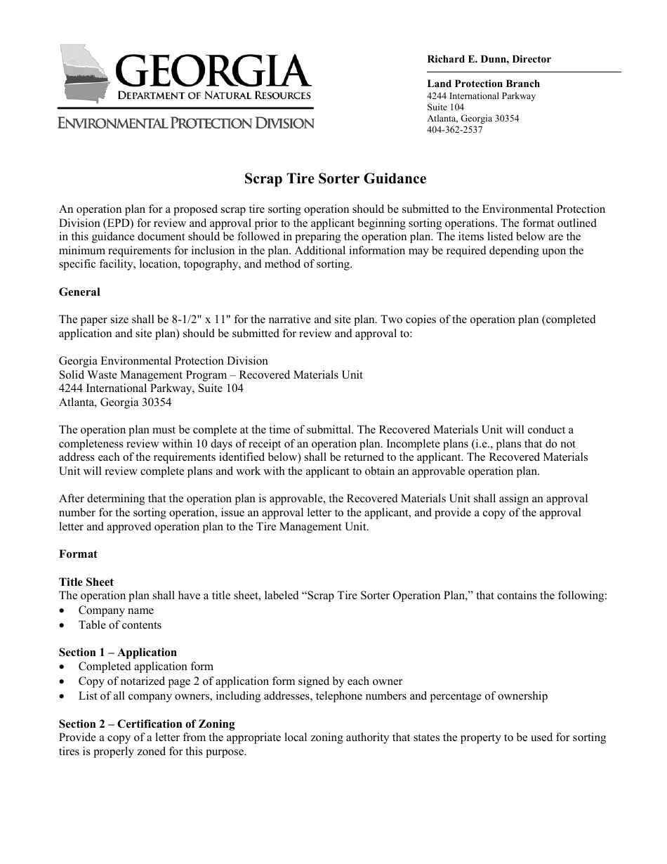 Instructions for Scrap Tire Sorter Guidance - Georgia (United States), Page 1