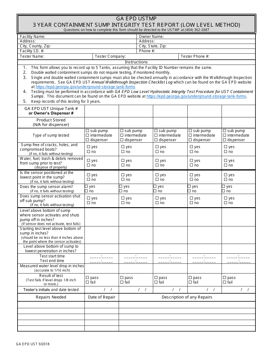 3 Year Containment Sump Integrity Test Report (Low Level Method) - Georgia (United States), Page 1