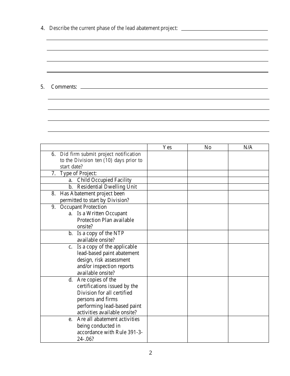 Lead-Based Paint Abatement Inspection Checklist - Georgia (United States), Page 2